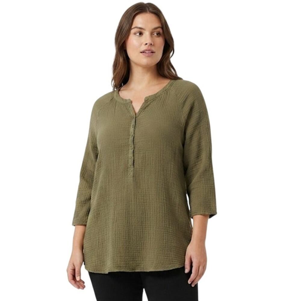 Sonoma Olive Green Gauge Tunic Top Cotton Breathable Summer Plus Size 1x